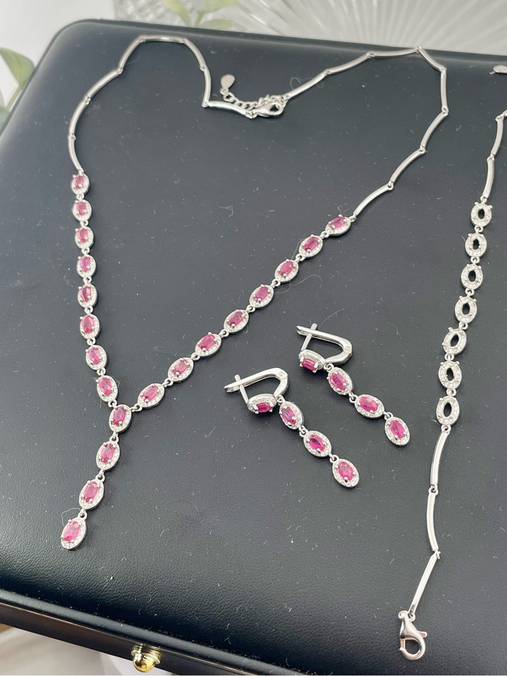 *PRIVATE LISTING* RUBY Sapphire Tennis Necklace 14k and Earrings Gold Silver 925 - Picture 2 of 7